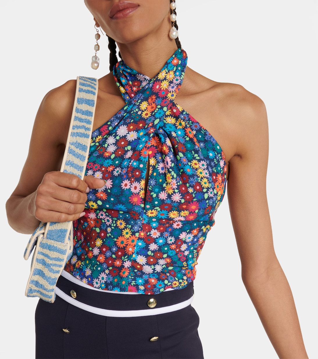 Crop top Kai con cuello halter floral | Staud