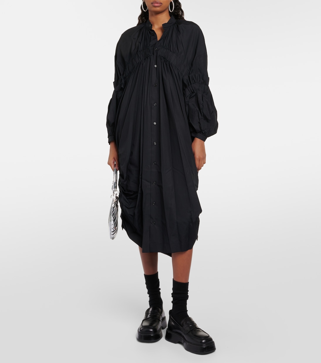 Vestido midi de algodón drapeado | Noir Kei Ninomiya