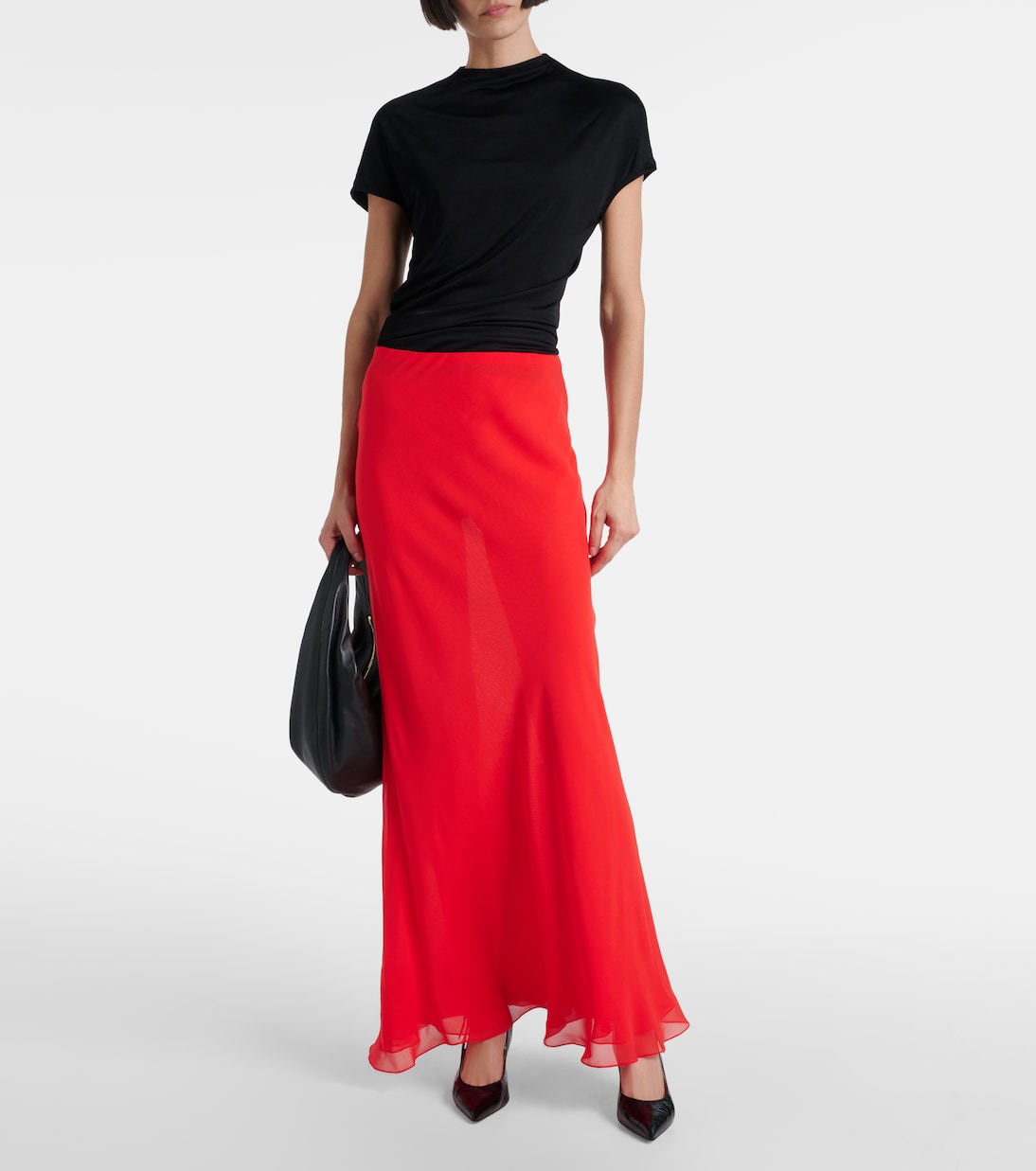 Mauva silk chiffon maxi skirt | Khaite