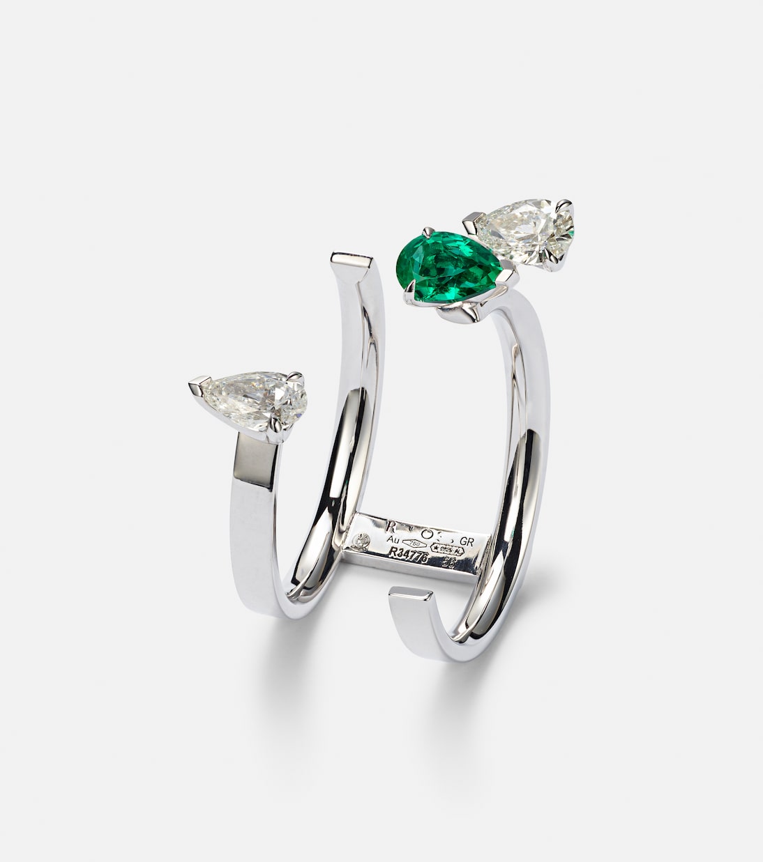 Anello in oro bianco 18kt REPOSSI con diamanti e smeraldo, design moderno per giovani