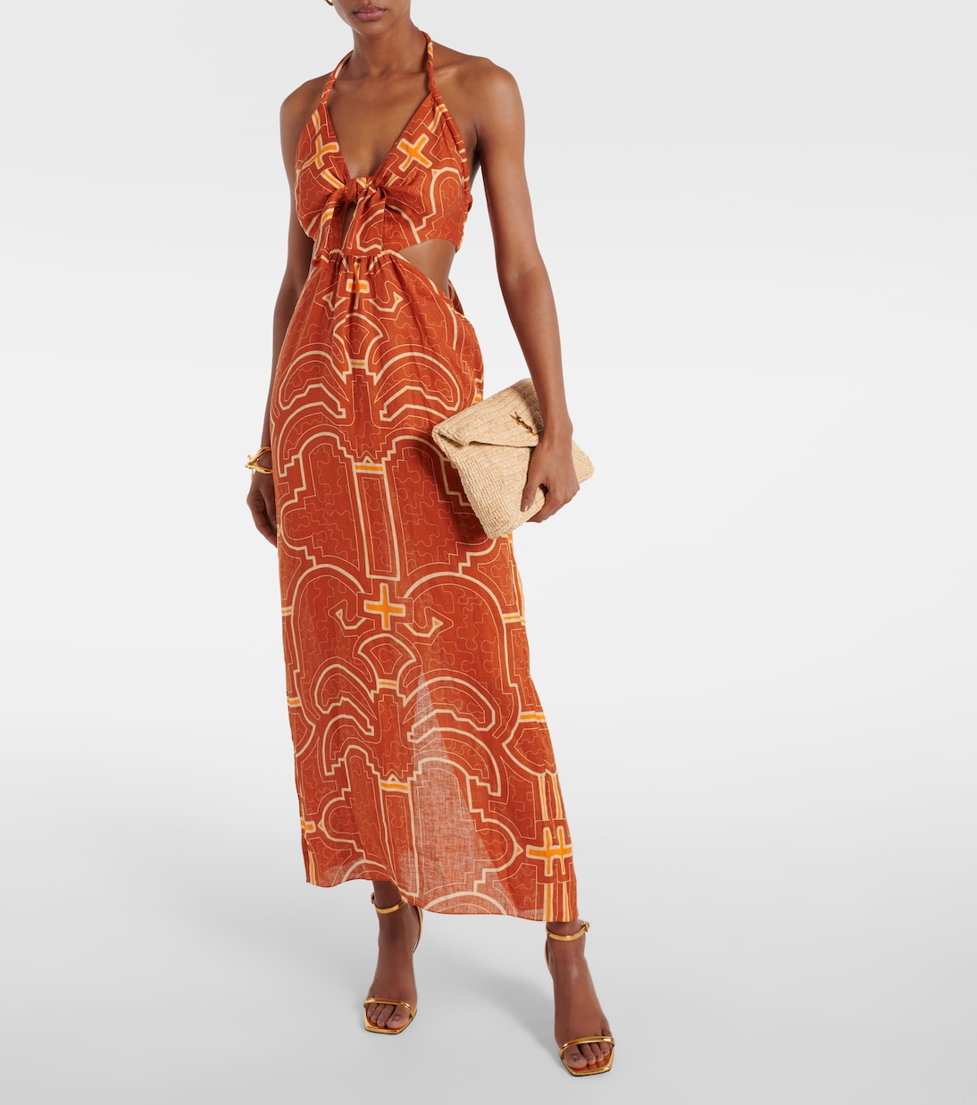 Abito lungo in lino con cut-out e stampa | Johanna Ortiz