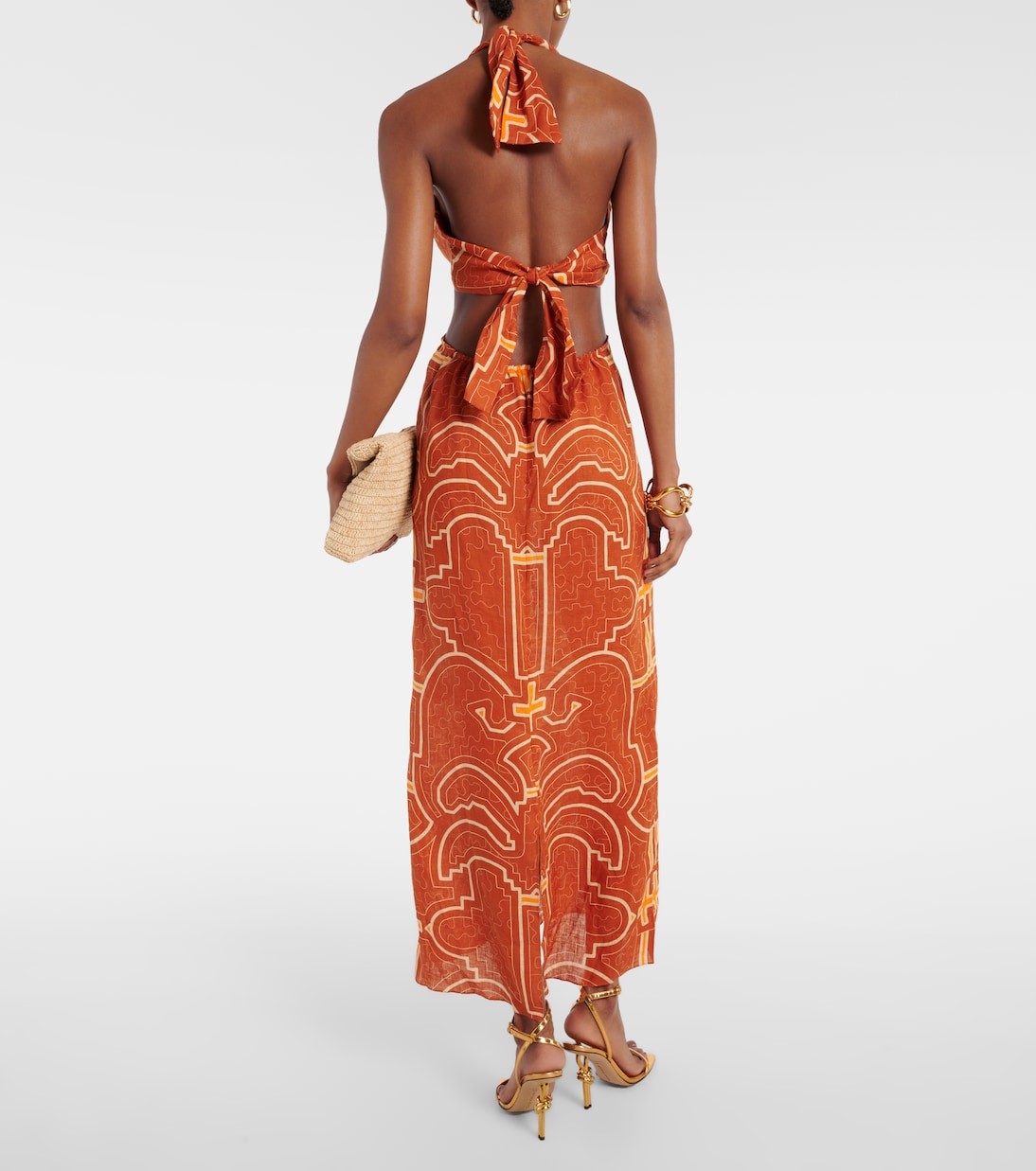 Abito lungo in lino con cut-out e stampa | Johanna Ortiz