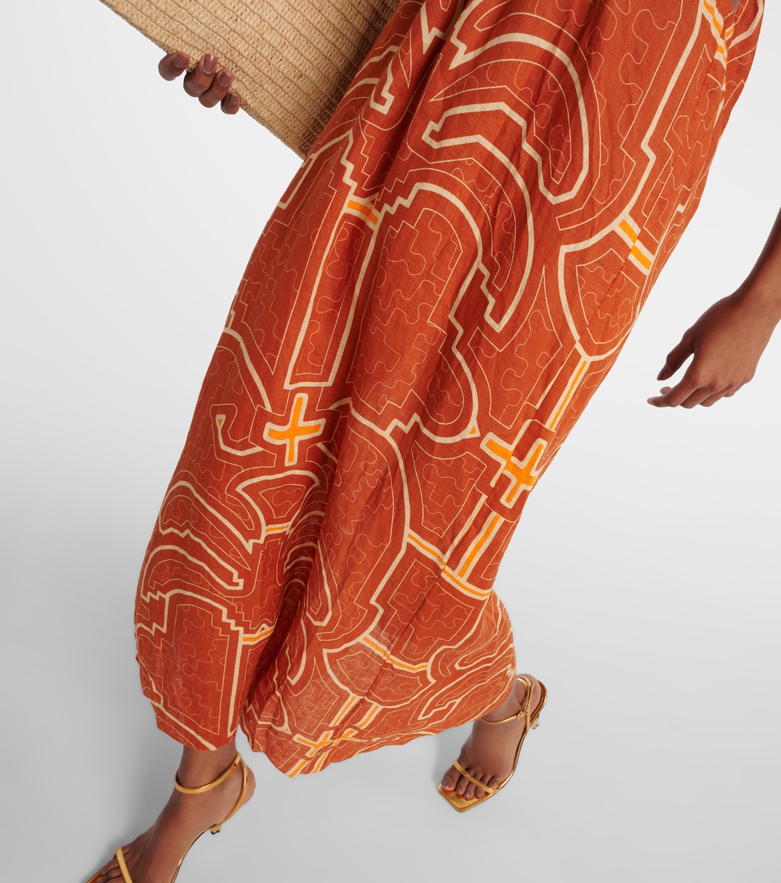 Abito lungo in lino con cut-out e stampa | Johanna Ortiz