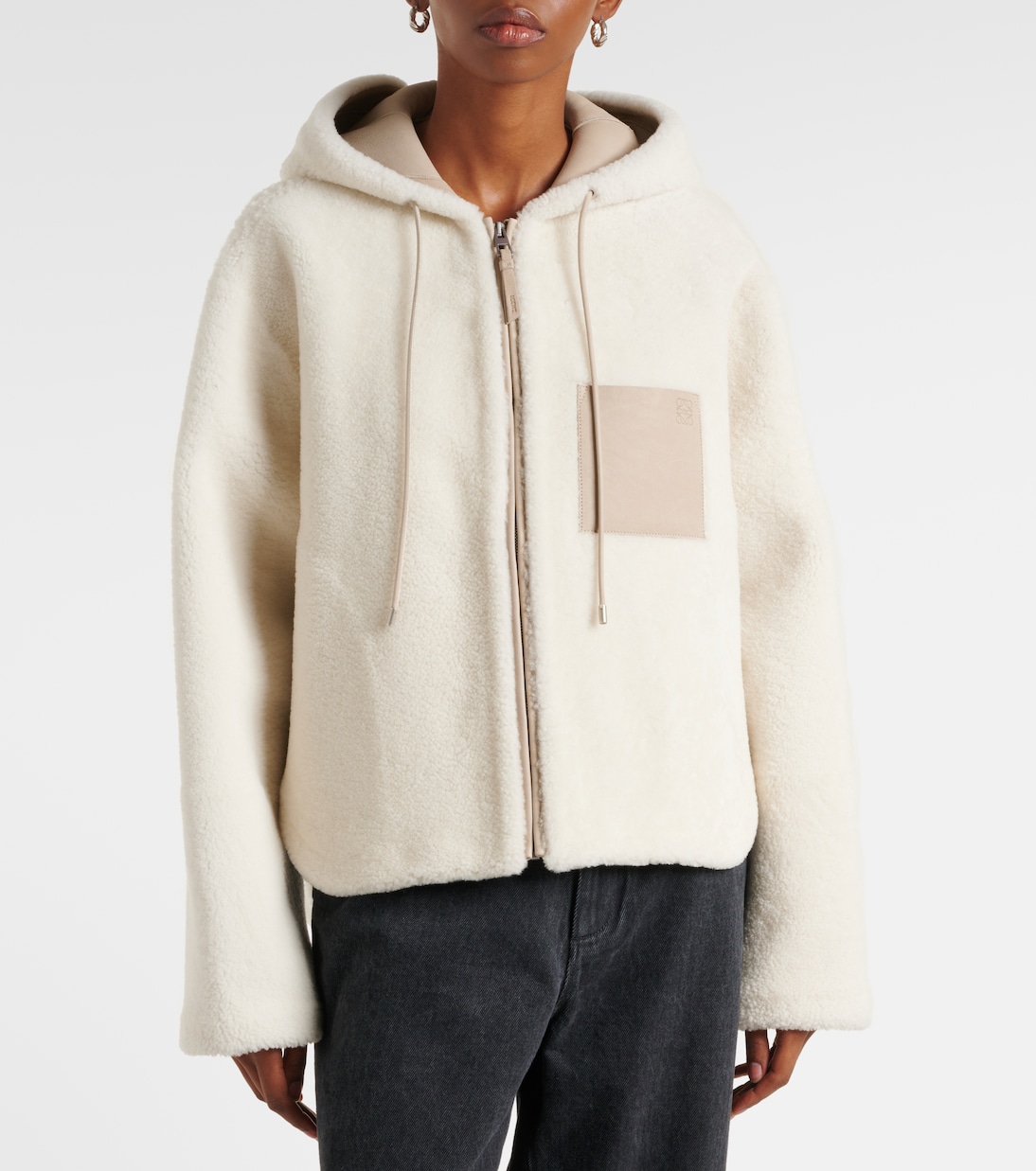 Hooded shearling jacket in white Loewe Mytheresa