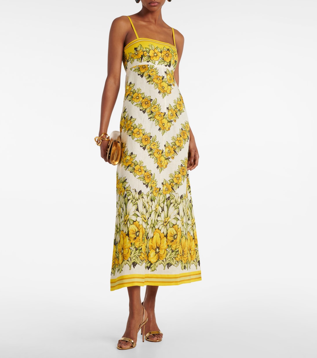 Vestido midi Gisela de lino floral | Alémais