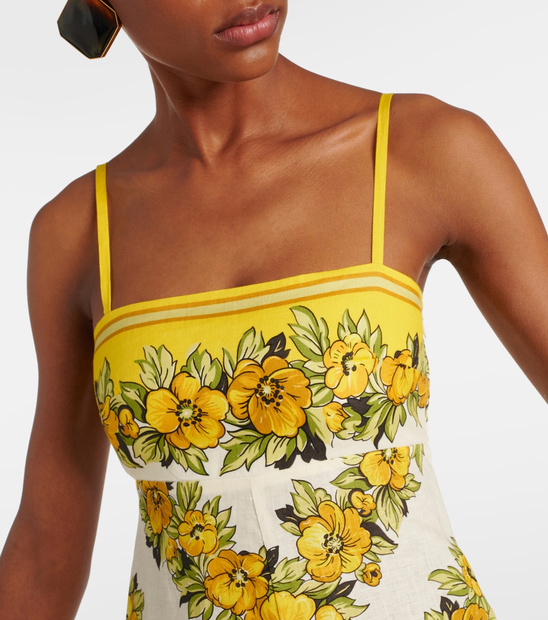 Vestido midi Gisela de lino floral | Alémais