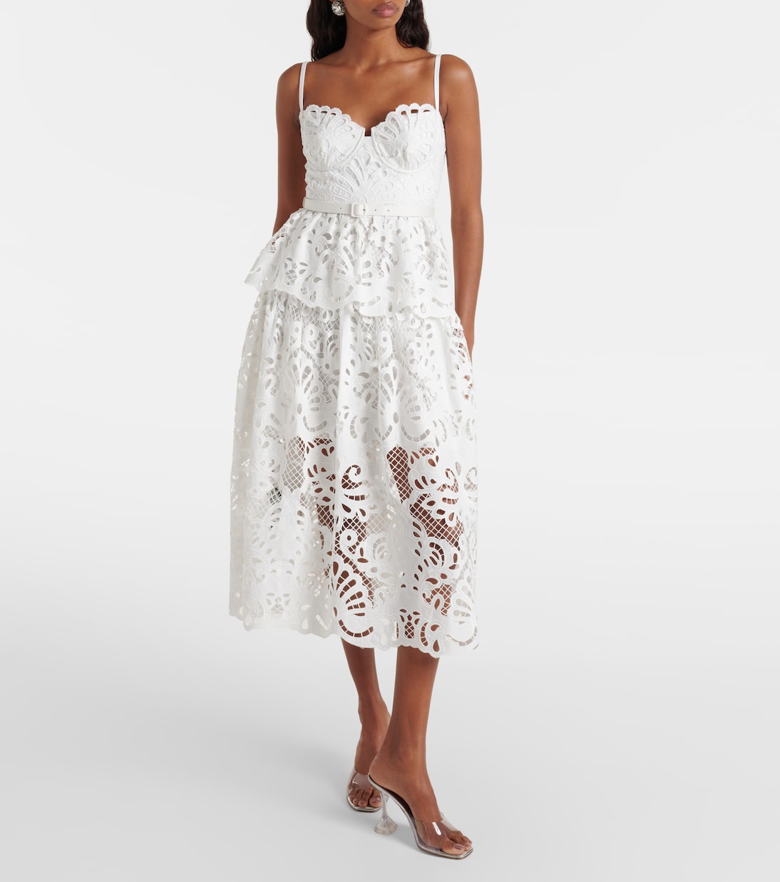 Robe midi en coton et dentelle | Self-Portrait