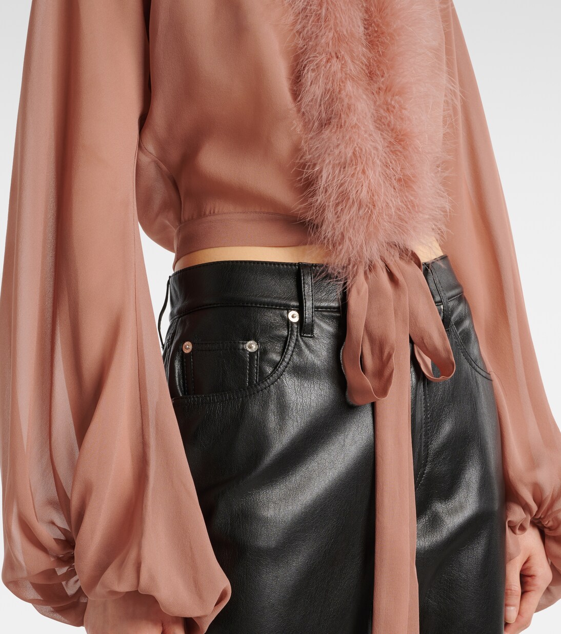 Feather-trimmed silk blouse | Blumarine