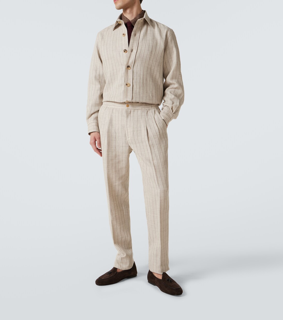 Pinstripe wool and linen straight pants | Rubinacci