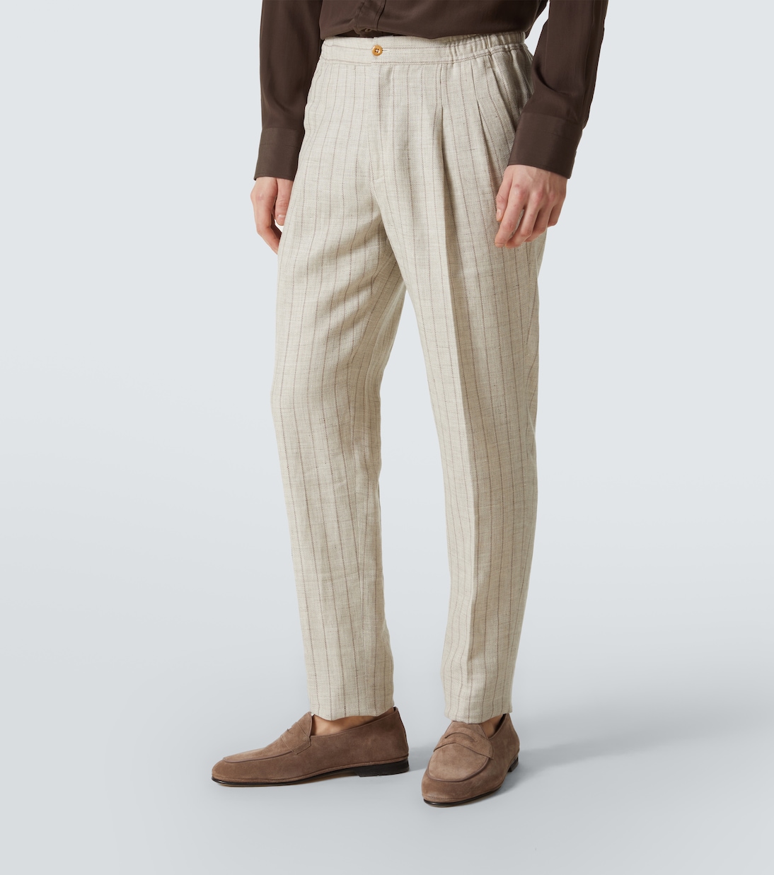 Pinstripe wool and linen straight pants | Rubinacci