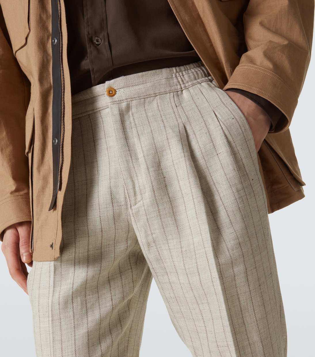Pinstripe wool and linen straight pants | Rubinacci