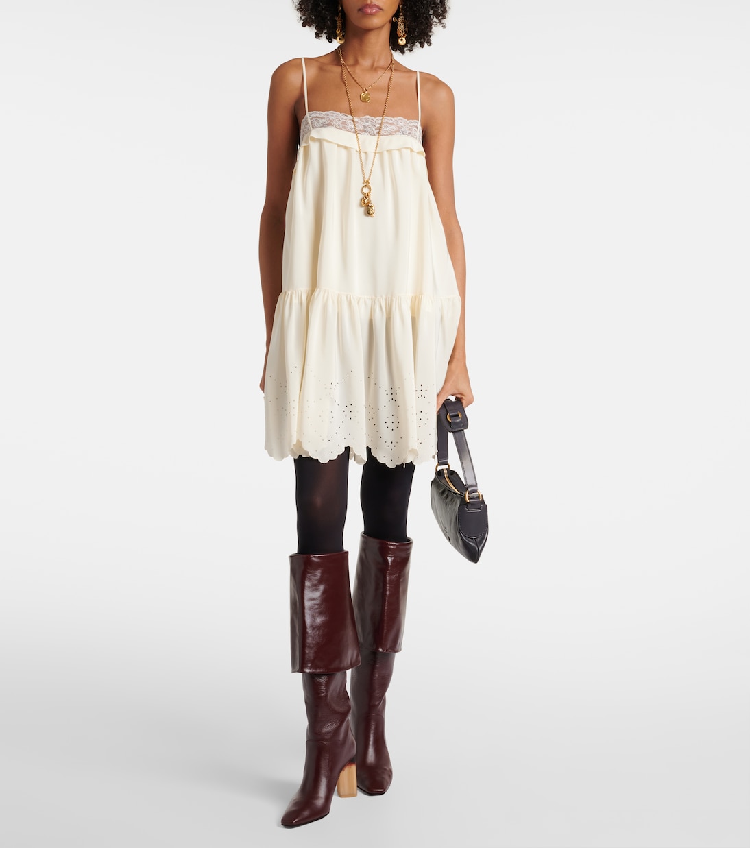Lace-trimmed silk minidress | Chloé