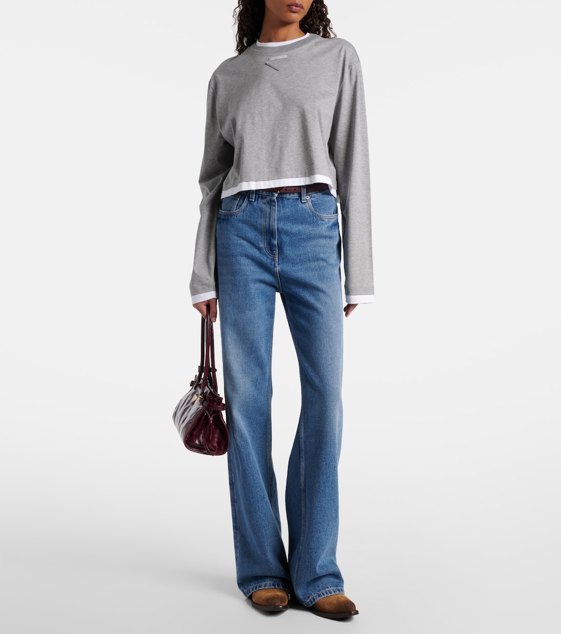 Camiseta cropped de jersey de algodón | Prada