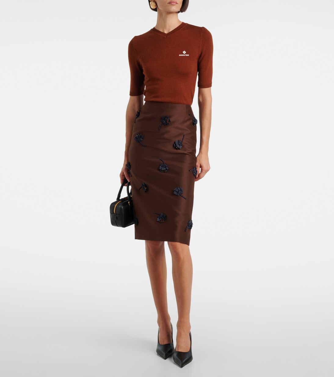 Floral-appliqué midi skirt | Shushu/Tong