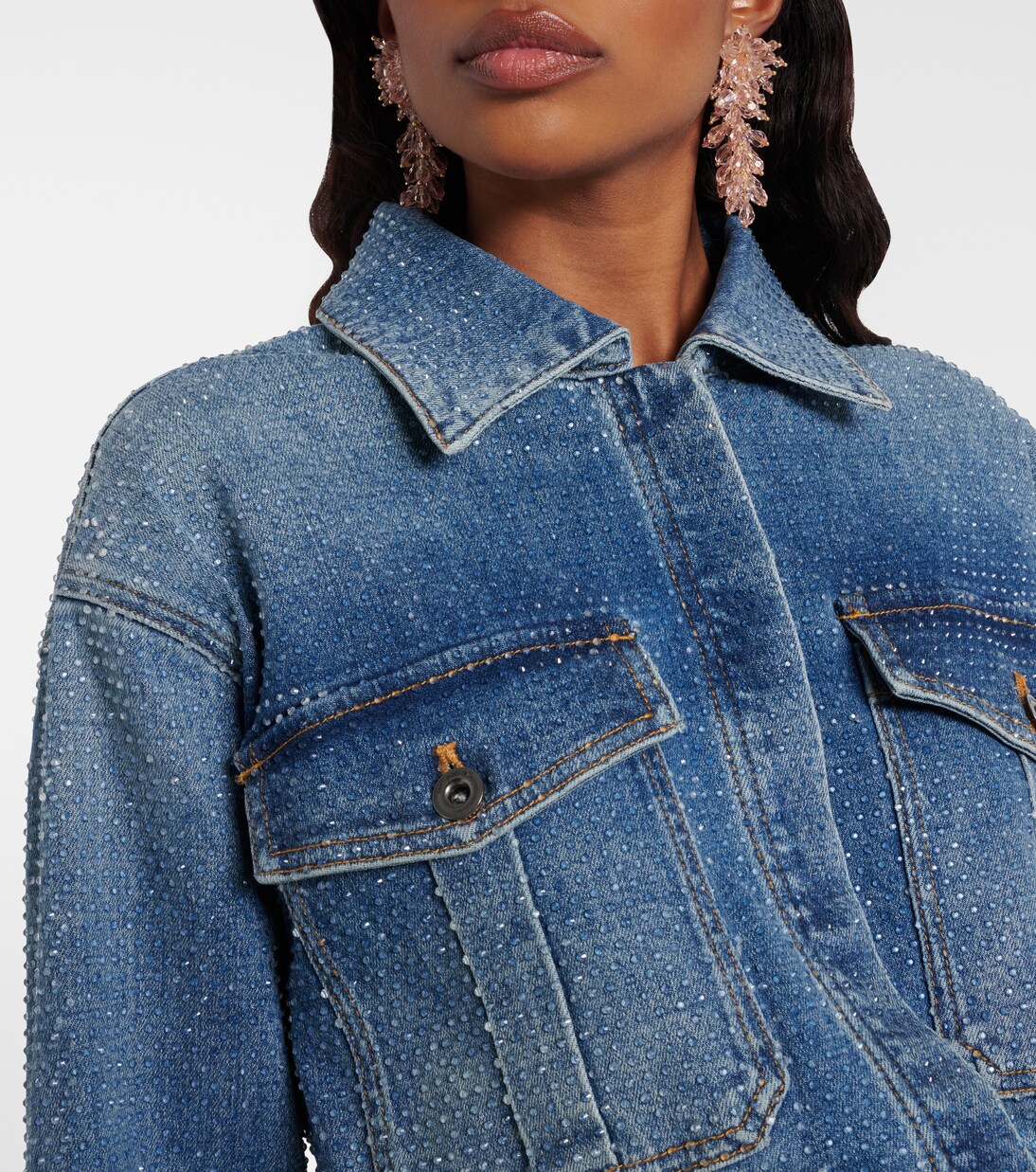 Embellished denim romper | Self-Portrait