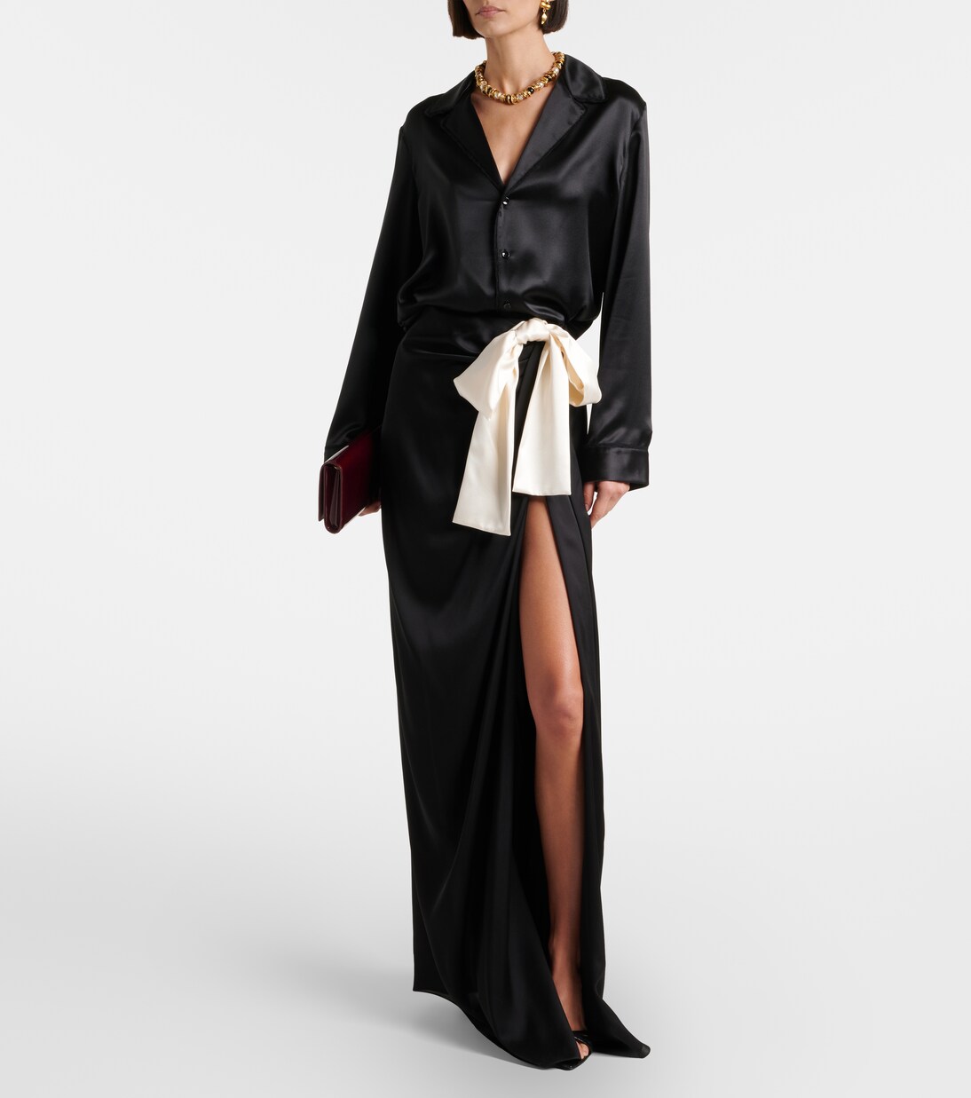 Bow-detail silk charmeuse maxi skirt | Saint Laurent