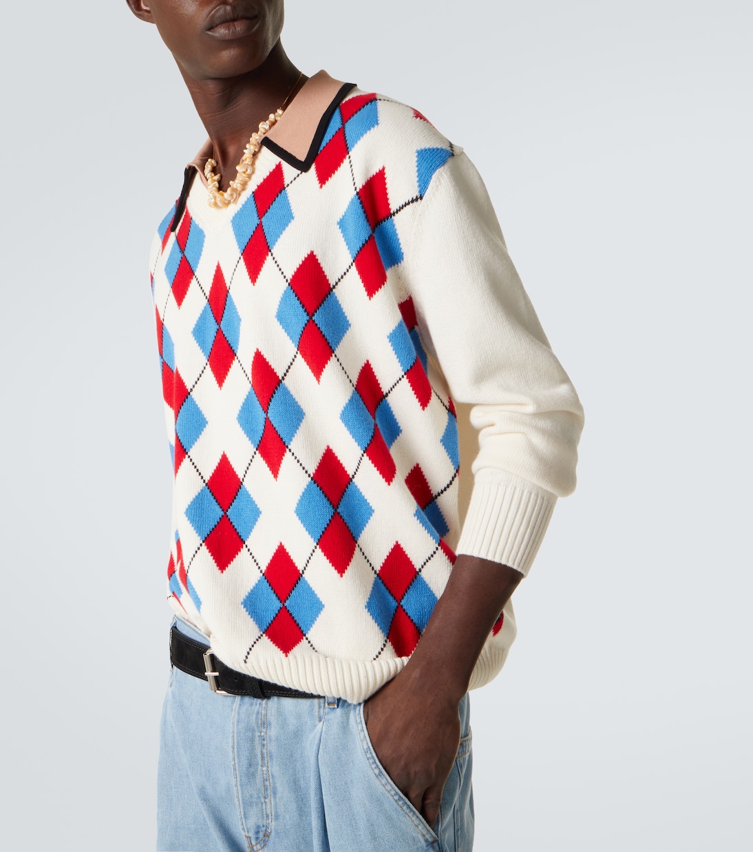 Argyle cotton-blend polo sweater | Dries Van Noten