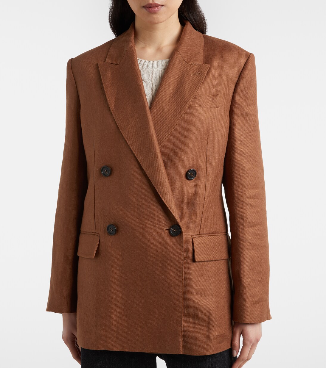 Double-breasted linen blazer | Brunello Cucinelli