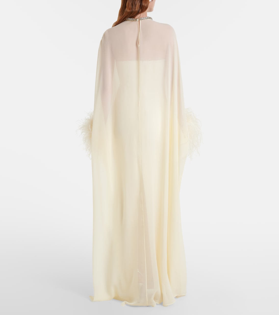 Feather-trimmed caped silk chiffon gown | Roland Mouret
