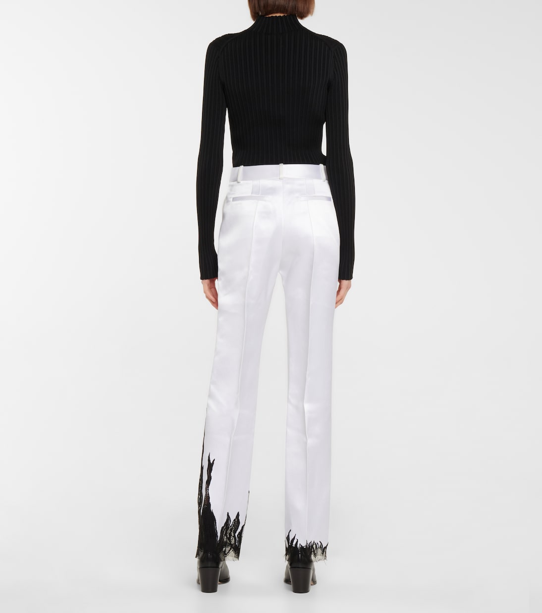 Lace-trimmed satin straight pants | Peter Do