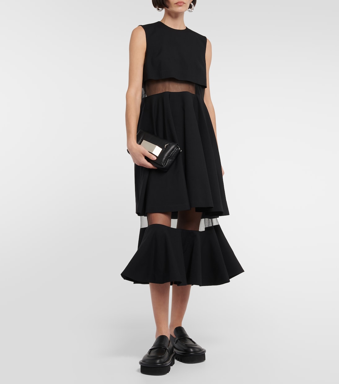 Mesh-trimmed wool midi dress | Noir Kei Ninomiya