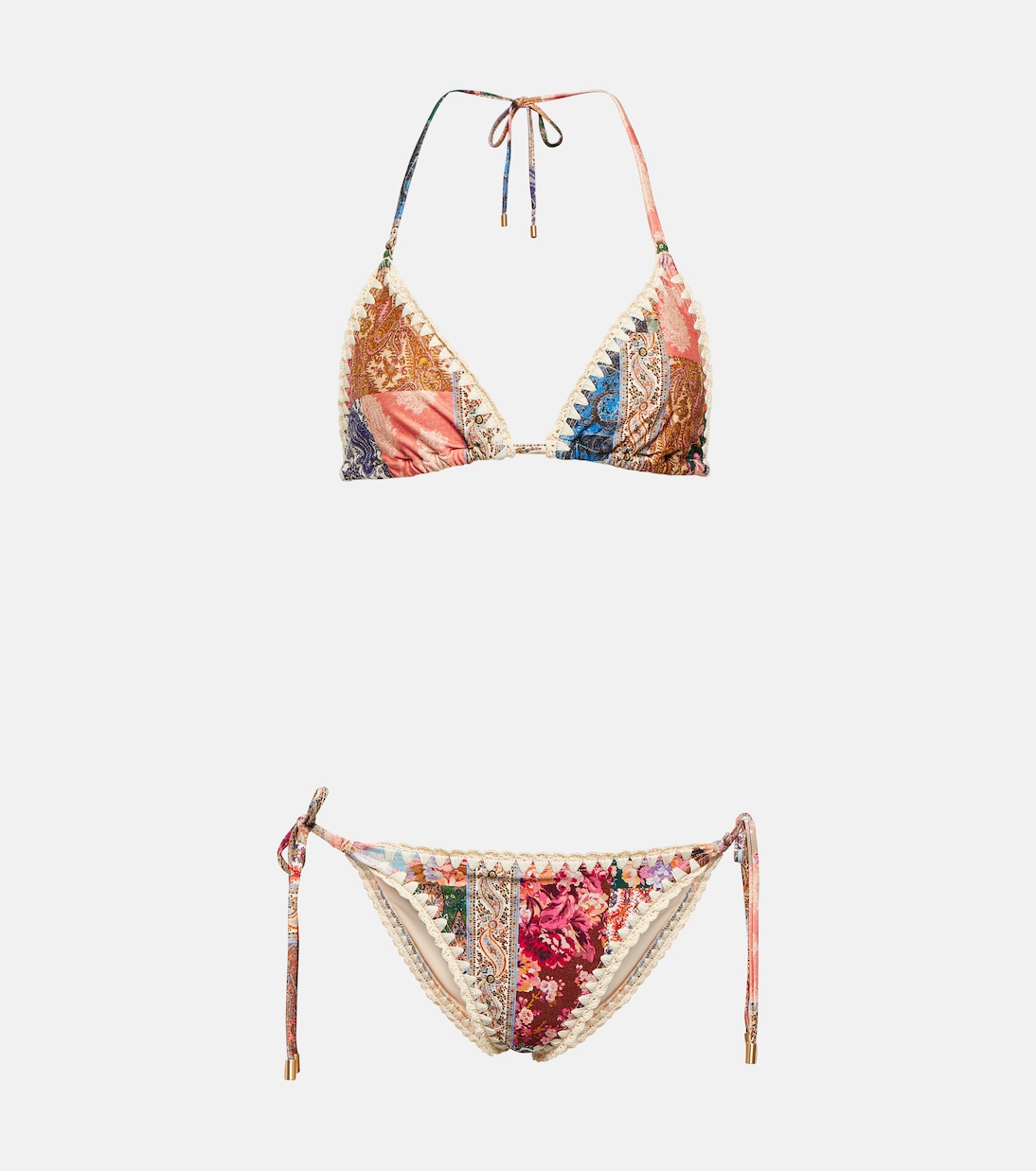 Devi printed crochet-trimmed bikini | Zimmermann
