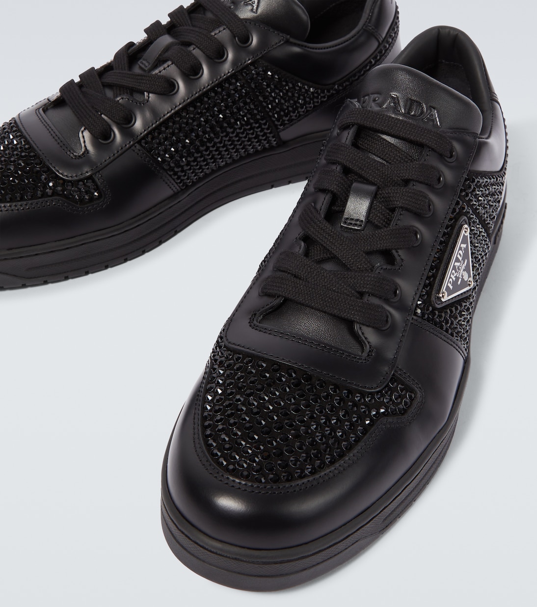Sneakers Downtown aus Leder mit Kristallen | Prada