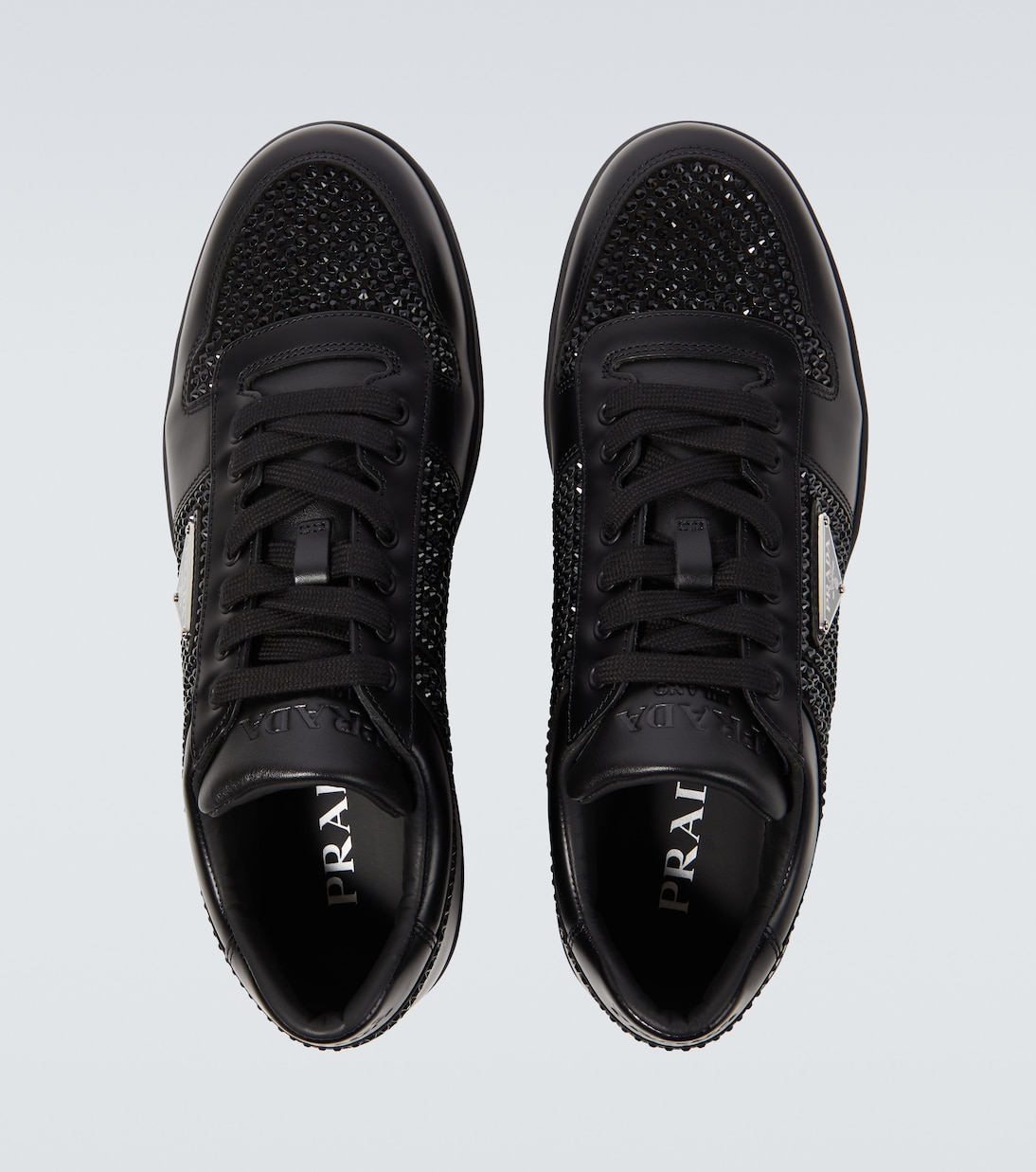 Sneakers Downtown aus Leder mit Kristallen | Prada