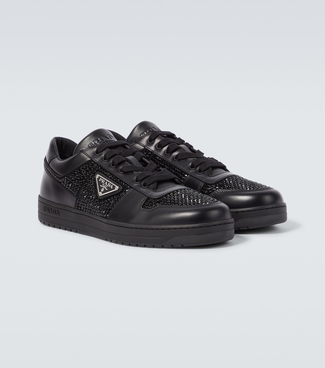 Sneakers Downtown aus Leder mit Kristallen | Prada