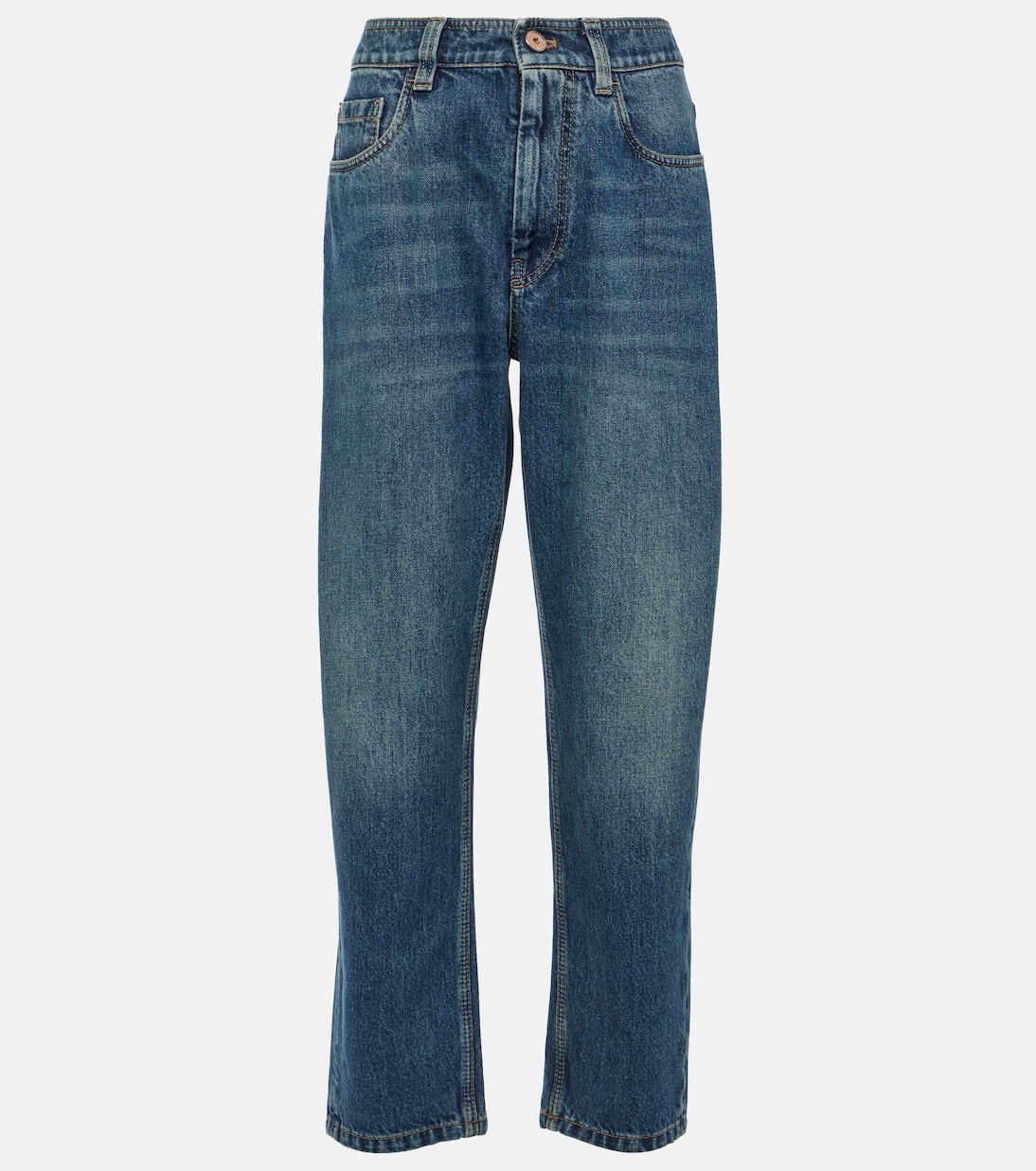 Jeans rectos Baggy de tiro alto | Brunello Cucinelli