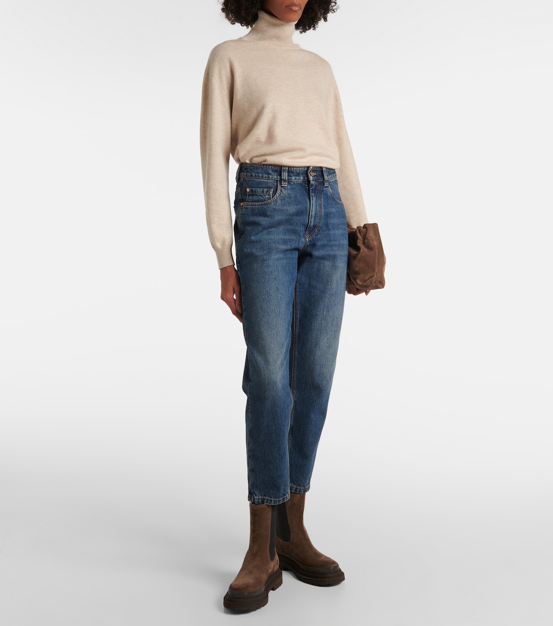 Jeans rectos Baggy de tiro alto | Brunello Cucinelli
