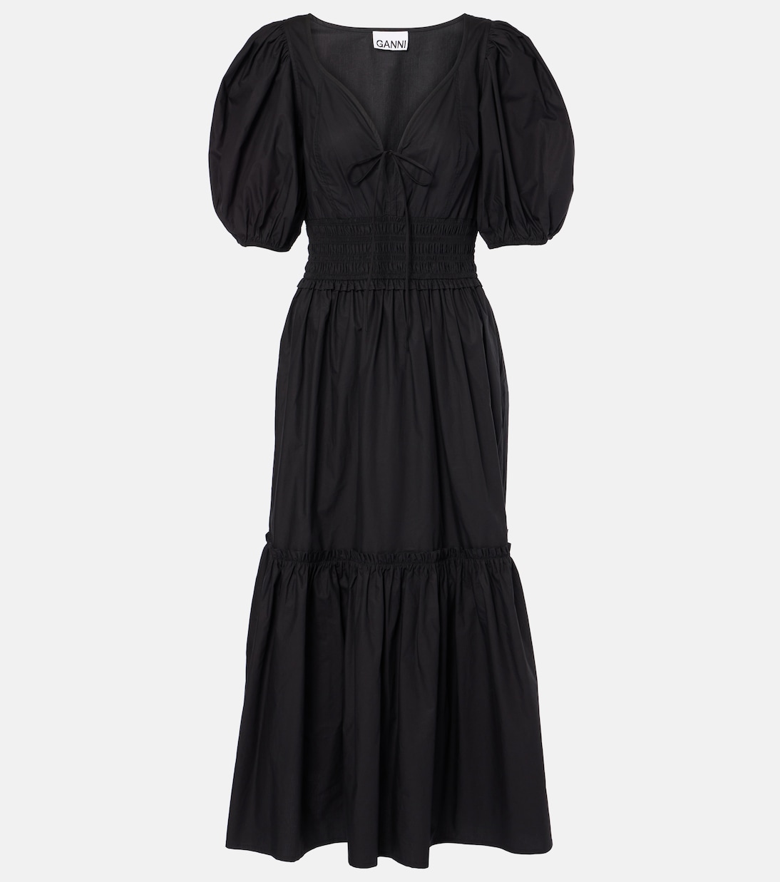 Smocked cotton poplin midi dress | Ganni