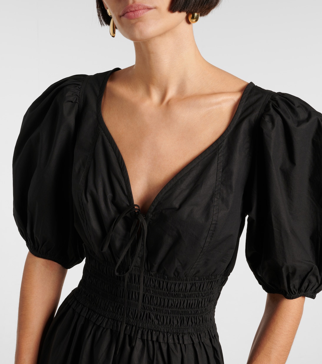 Smocked cotton poplin midi dress | Ganni