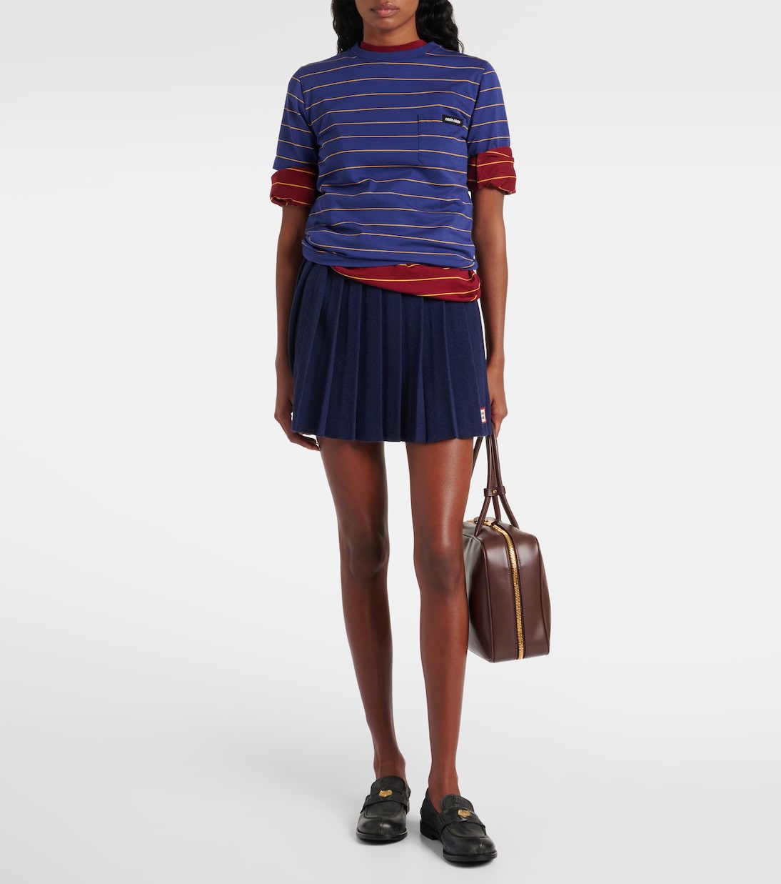 T-shirt in jersey di cotone a righe | Miu Miu