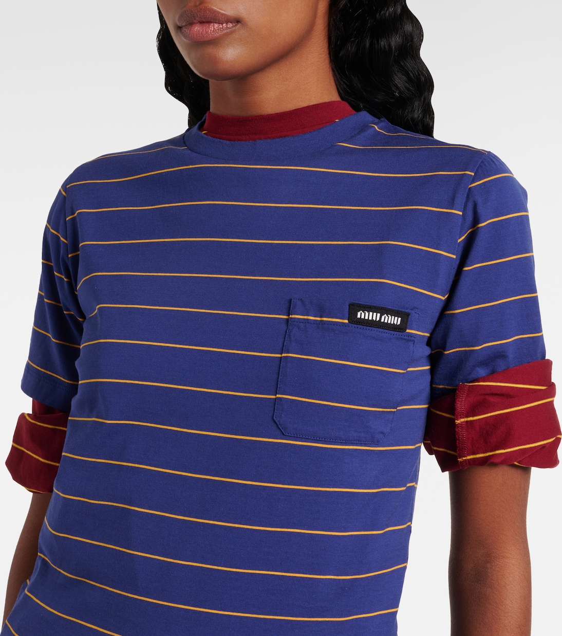 T-shirt in jersey di cotone a righe | Miu Miu