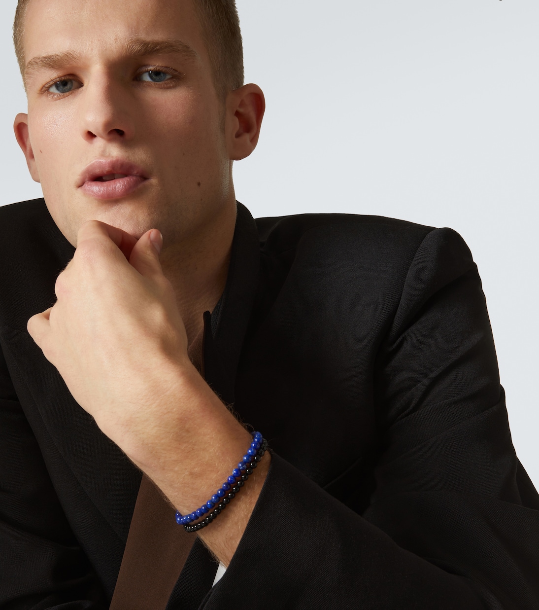 Set of 2 14kt gold beaded bracelets with lapis lazuli and onyx | Mateo