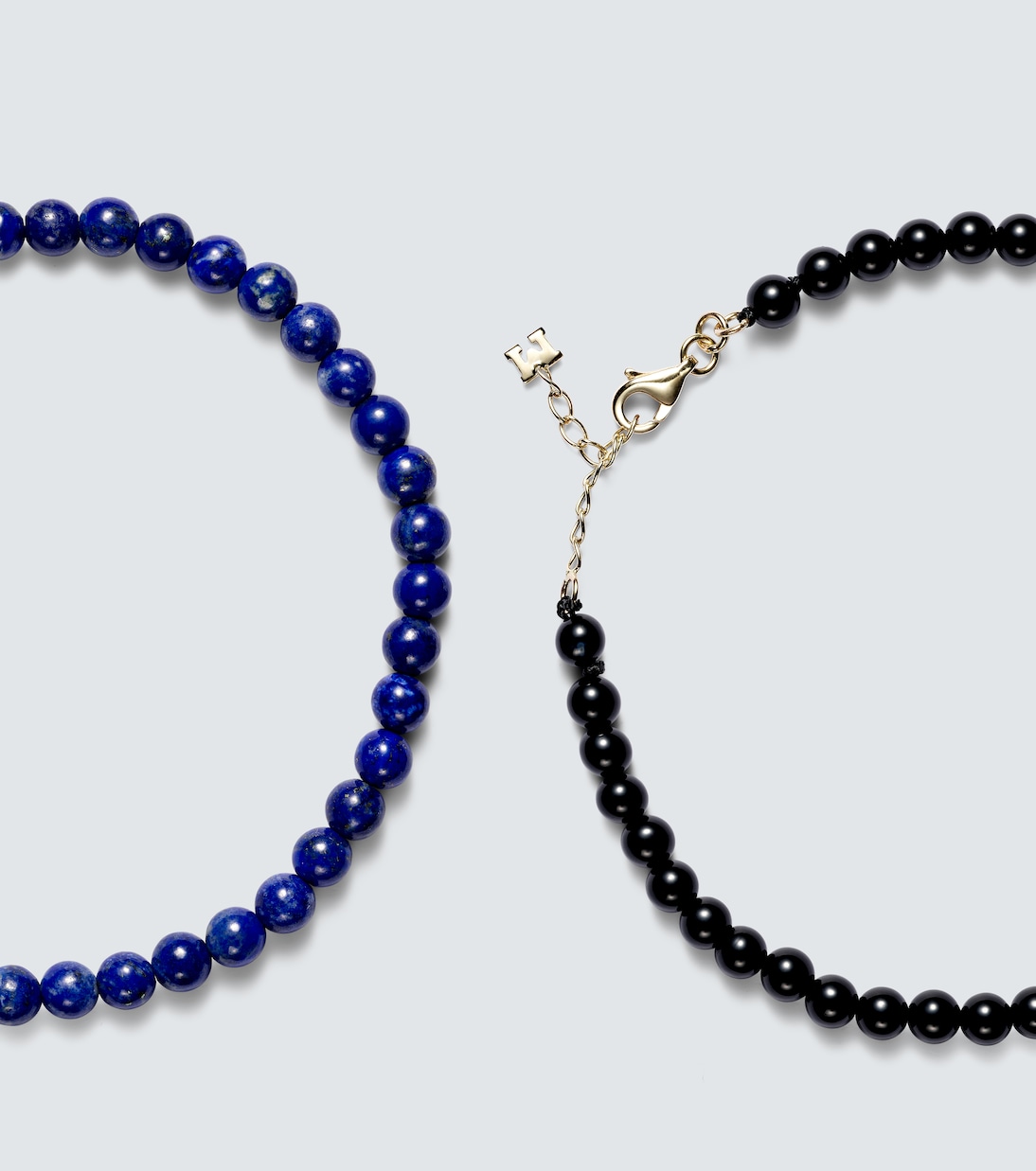 Set of 2 14kt gold beaded bracelets with lapis lazuli and onyx | Mateo