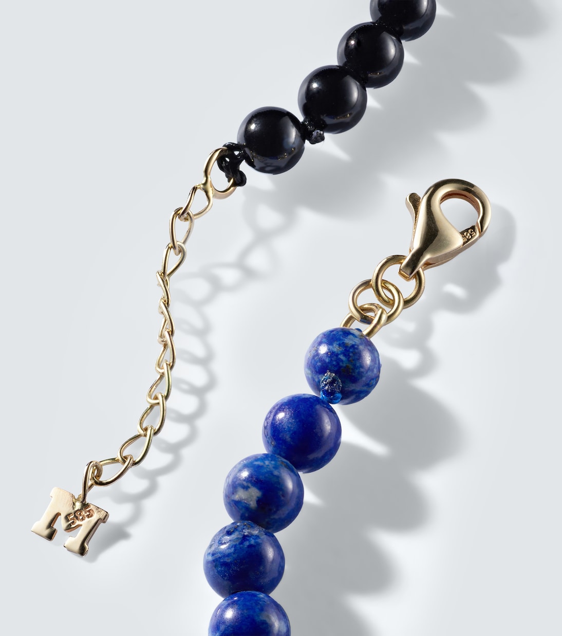 Set of 2 14kt gold beaded bracelets with lapis lazuli and onyx | Mateo