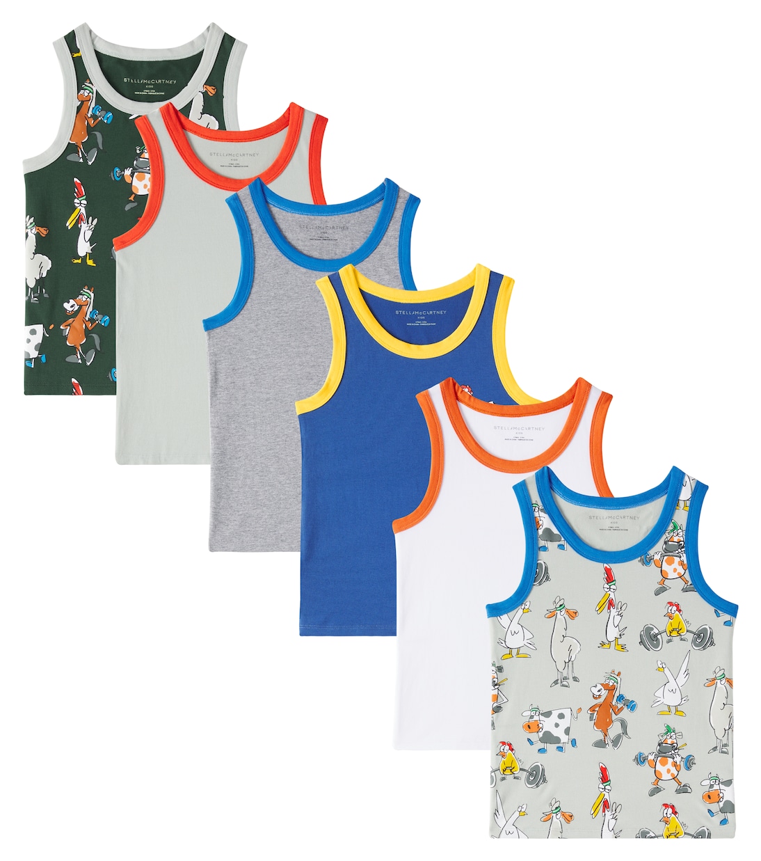 Set of 7 cotton-blend jersey tank tops | Stella McCartney Kids