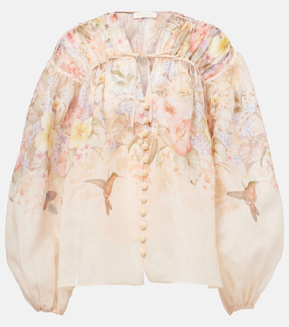 Blouse Illuminate en lin et soie à fleurs | Zimmermann
