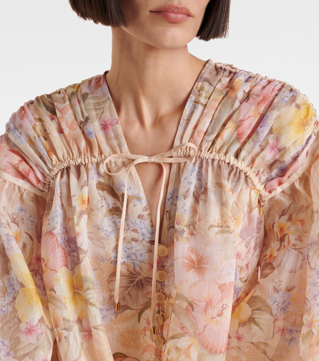 Blouse Illuminate en lin et soie à fleurs | Zimmermann