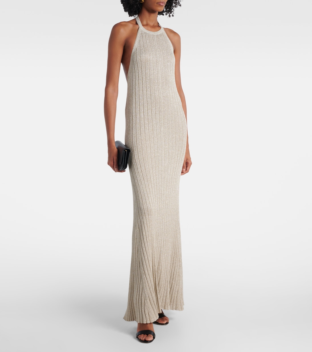 Ribbed-knit halterneck lamé maxi dress | Tom Ford