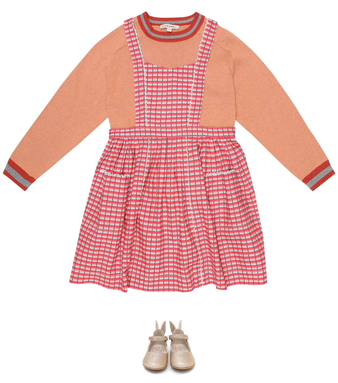 Donnington checked pinafore dress | Caramel