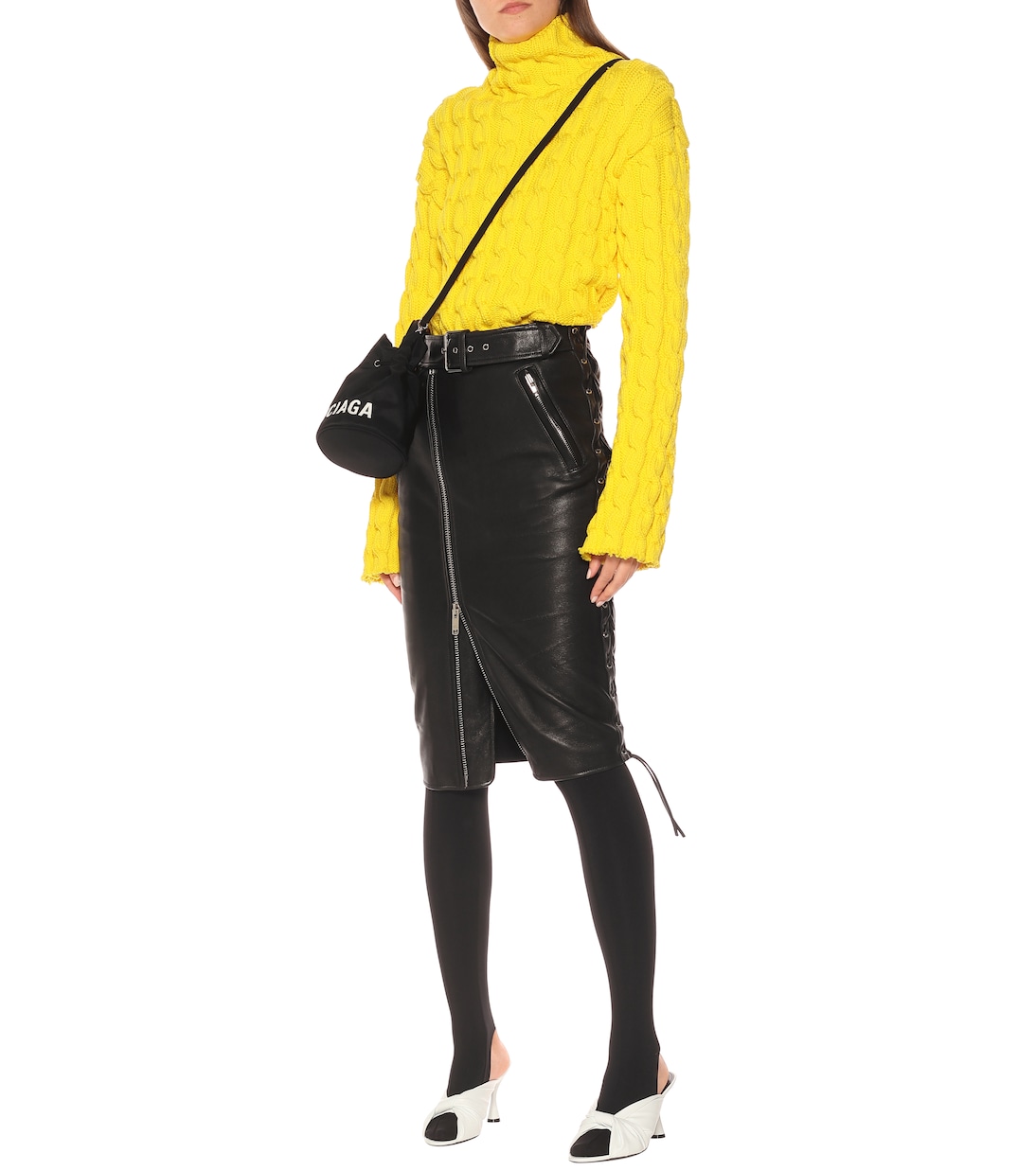 Falda tubo de piel de tiro alto | Balenciaga