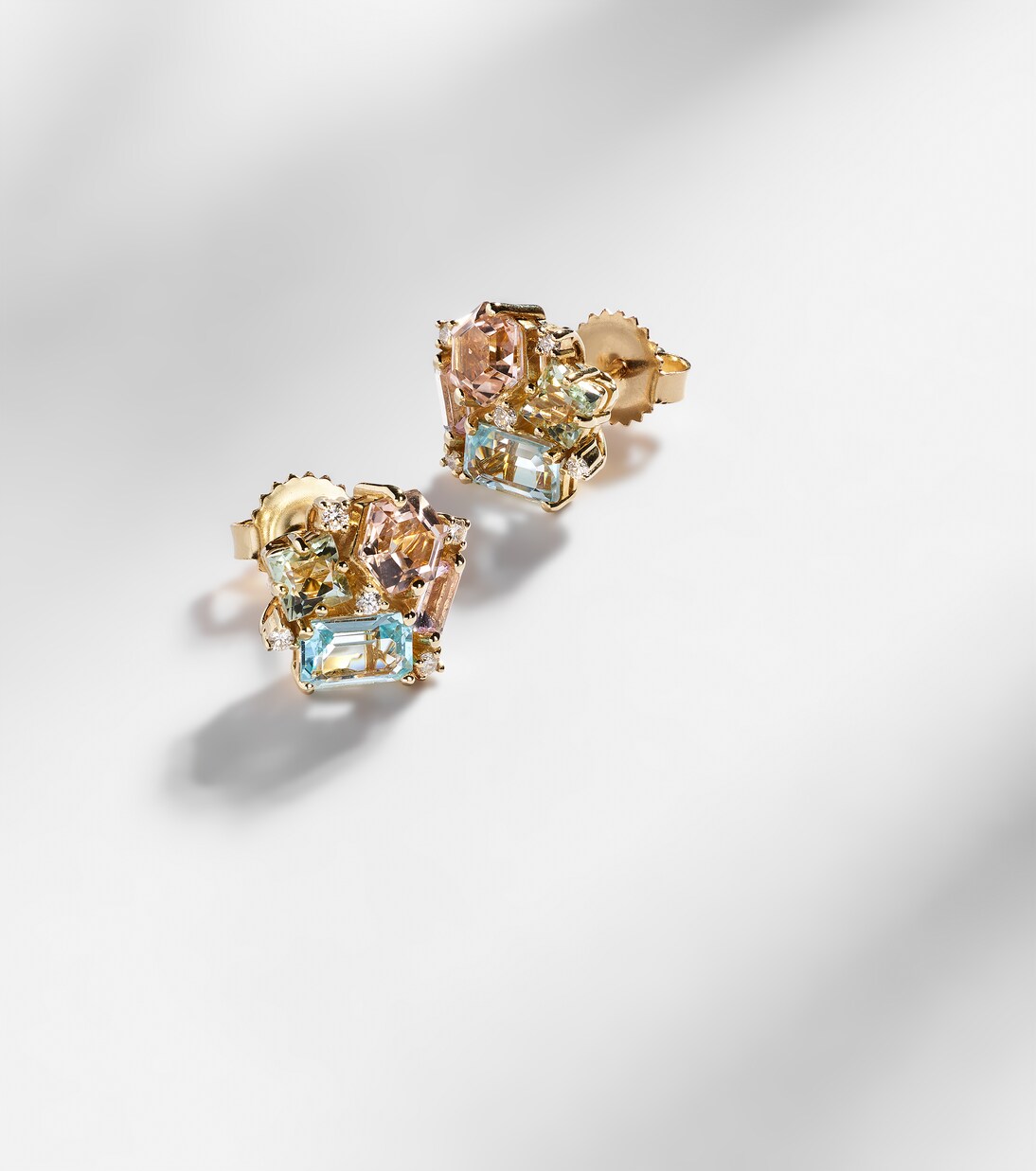 Pastel Blossom 14kt gold earrings with amethysts, topaz and diamonds | Suzanne Kalan