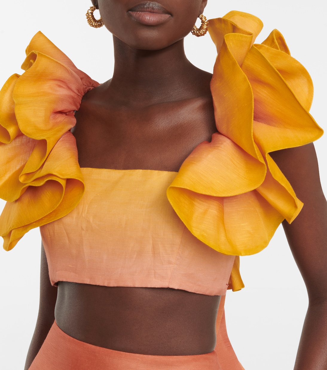 Postcard ruffled organza crop top in orange Zimmermann Mytheresa