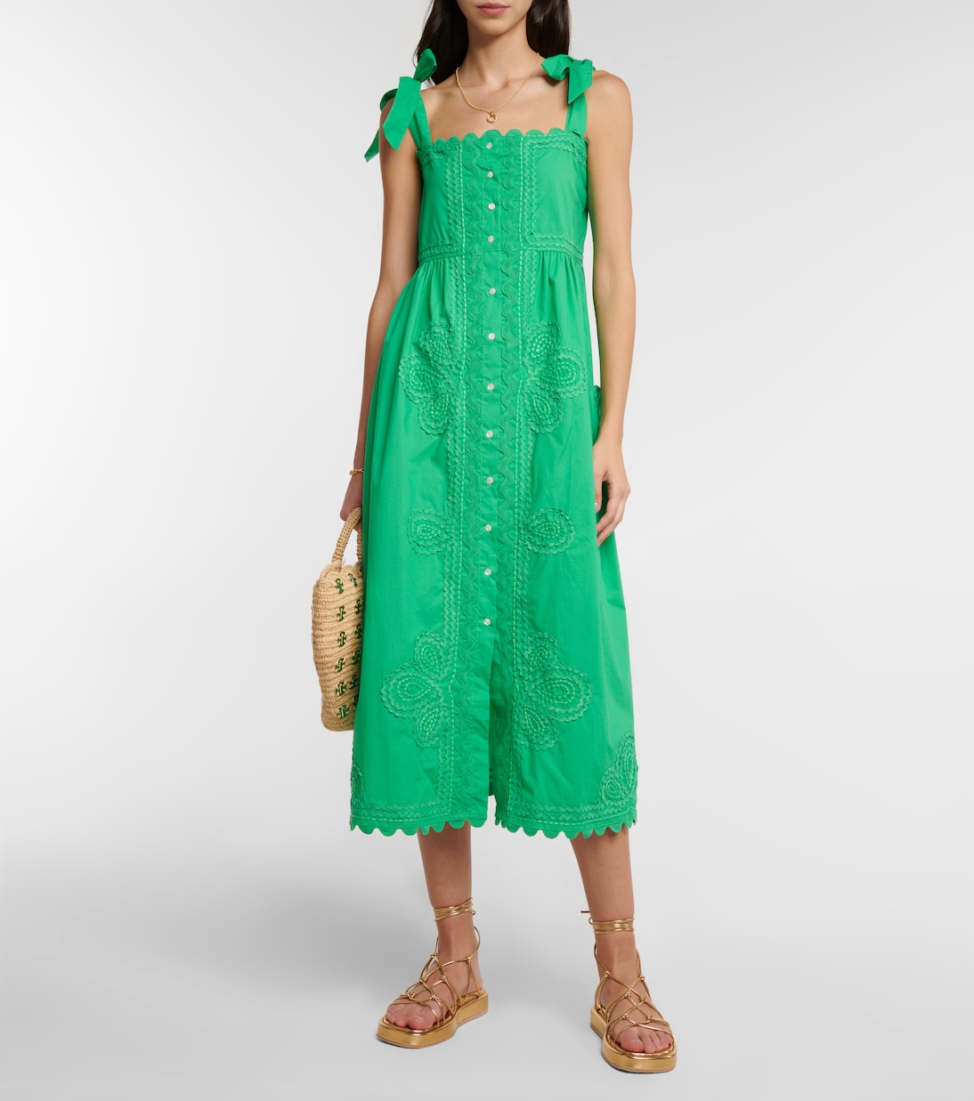 Embroidered cotton poplin midi dress | Juliet Dunn