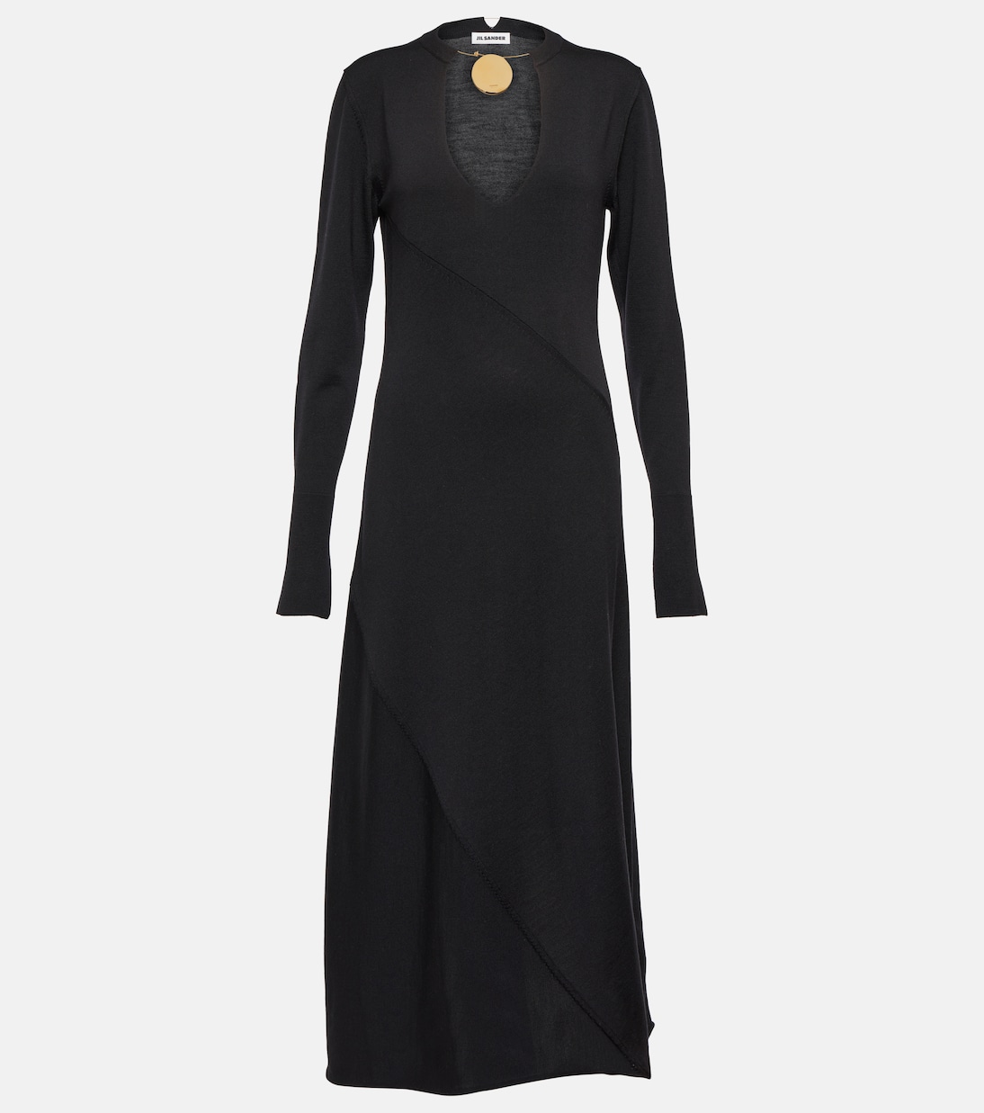 V-neck virgin wool midi dress | Jil Sander