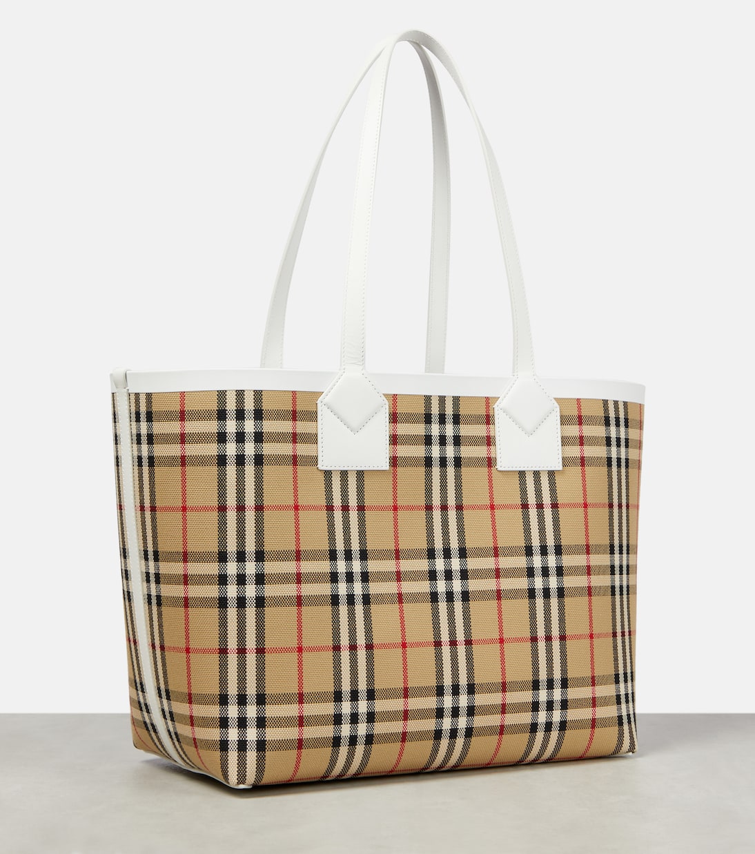 Burberry check canvas and leather tote bag deals