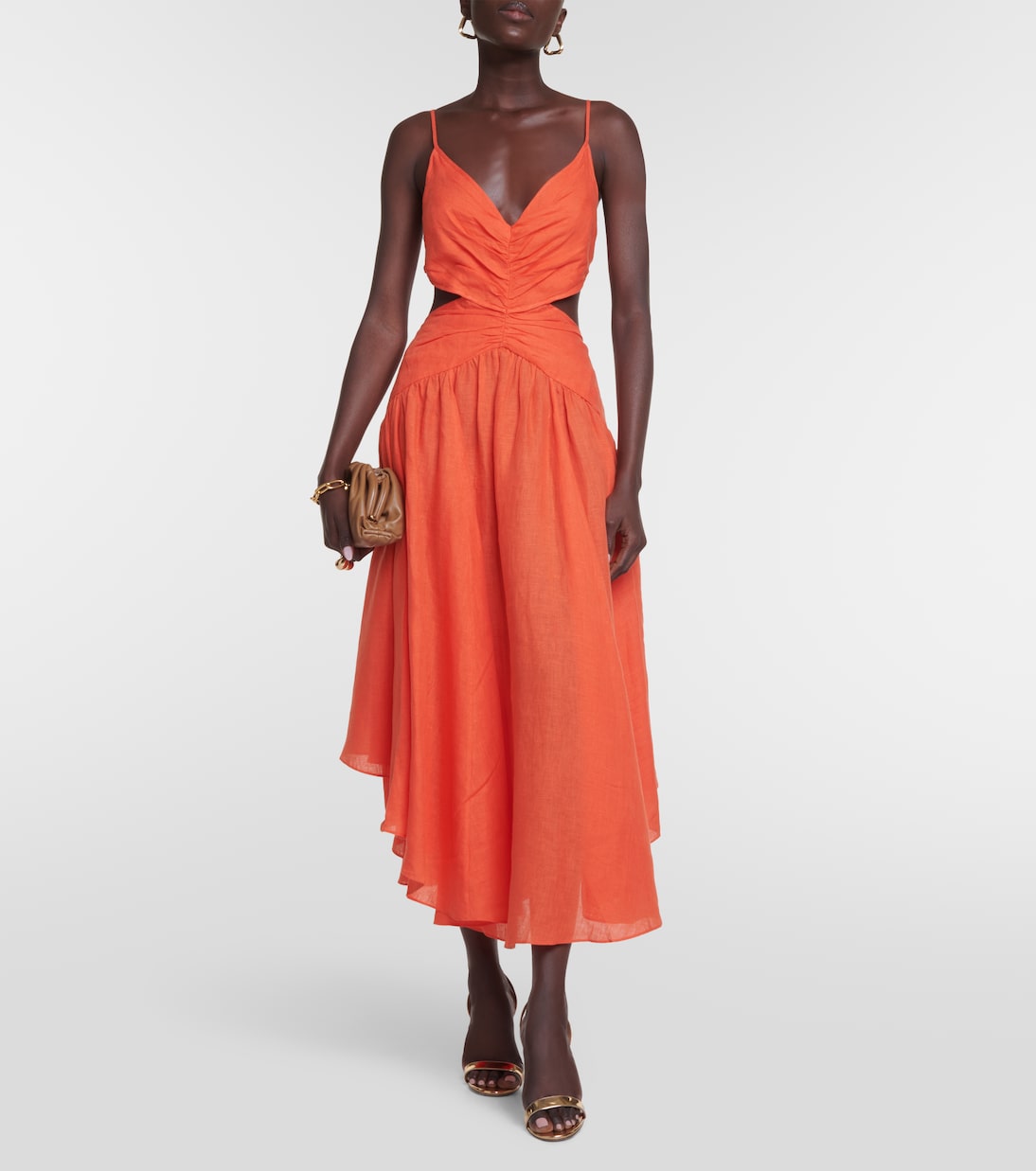 Vestido midi Raie de lino con aberturas | Zimmermann